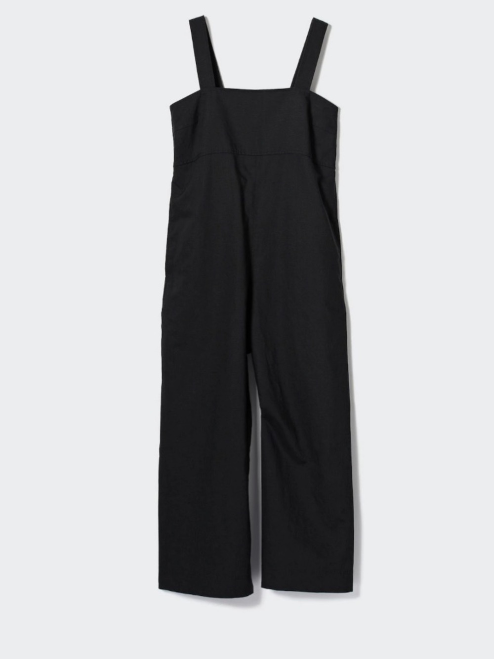UNIQLO Linen Blend Summer Jumpsuit Wide Leg Black XS Smocked Coastal Minimal